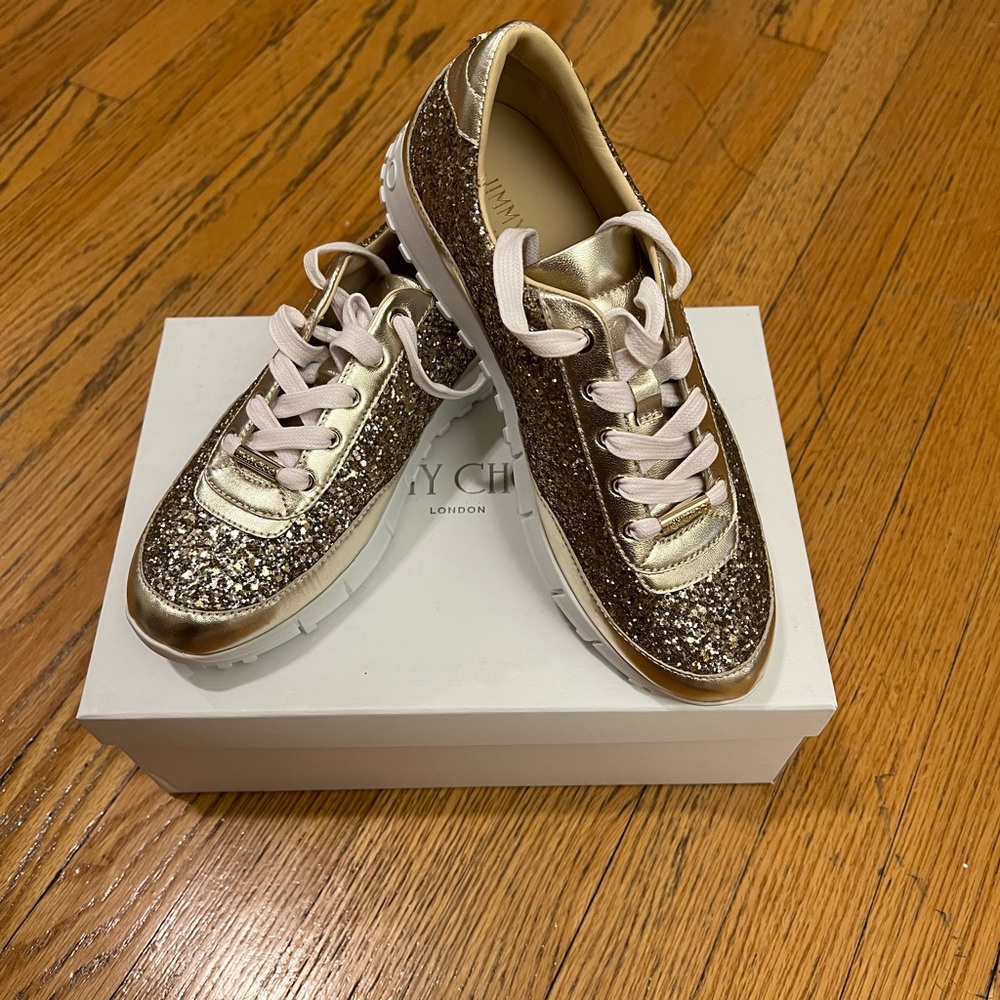Jimmy Choo Monza Antique Gold Leather Sneakers